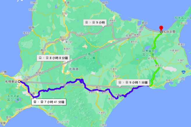 搭乘JR前往知床的路線
