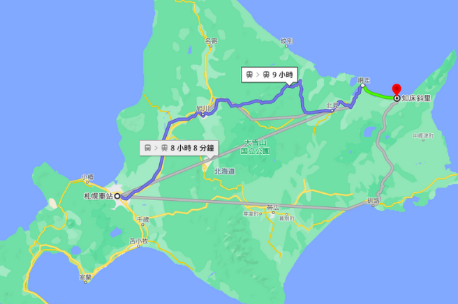 搭乘JR前往知床的路線
